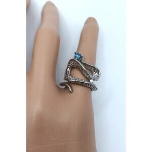 Snake Wrap Ring Stainless Steel Adjustable Serpent Ring with Blue CZ Stone